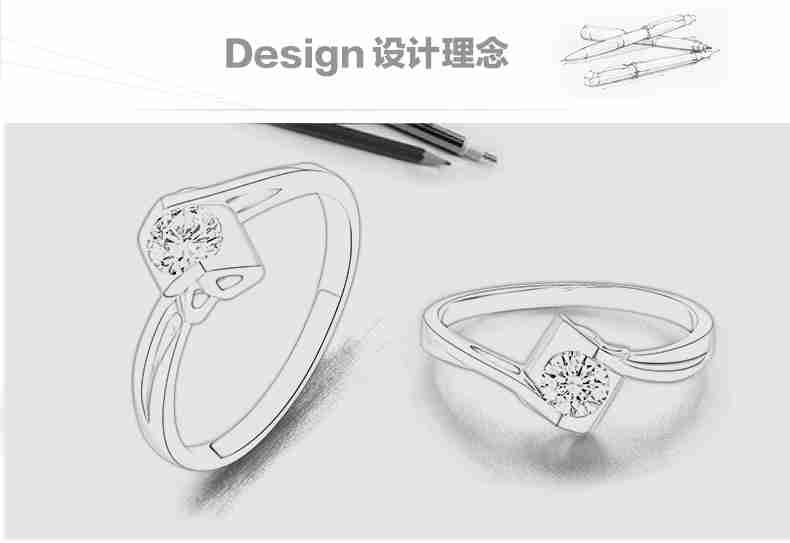 天使之吻白k金钻石戒指克拉白金结婚钻戒