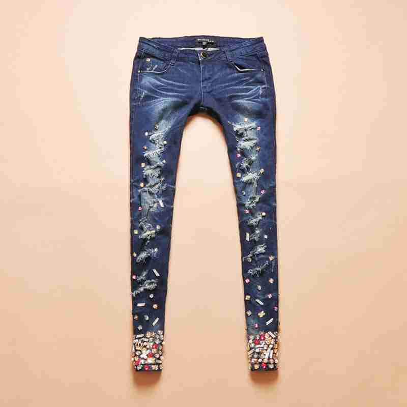 搭配t恤也一样好看欧美范牛仔长裤