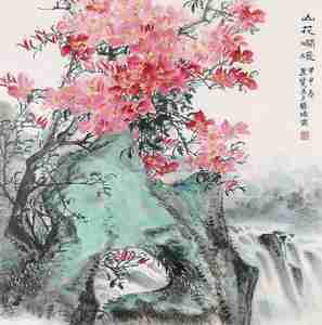 山花烂漫镜框设色纸本