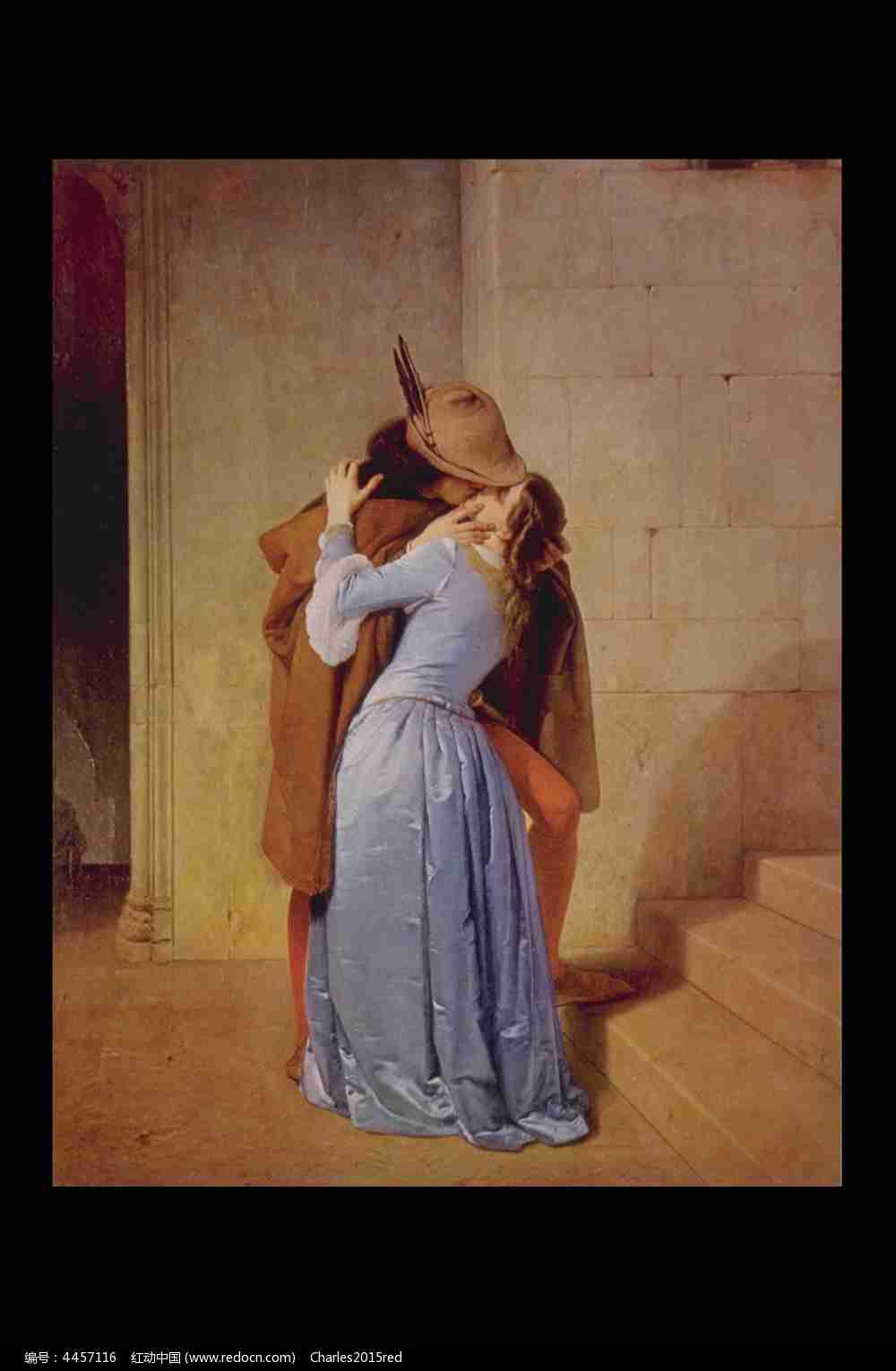 国外情侣接吻油画