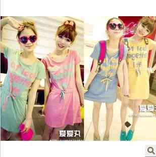 姐妹装闺蜜装糖果色字母短袖圆领