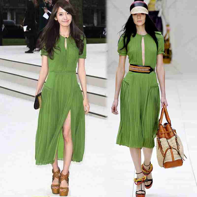 多图绿色裙子短袖