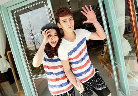 韩系小清新情侣短袖t恤