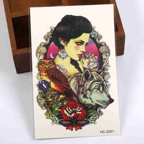 防水纹身贴男女美女狼图腾彩色原宿