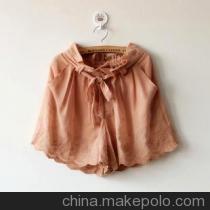 日系甜美波浪下摆打结松紧腰裙裤