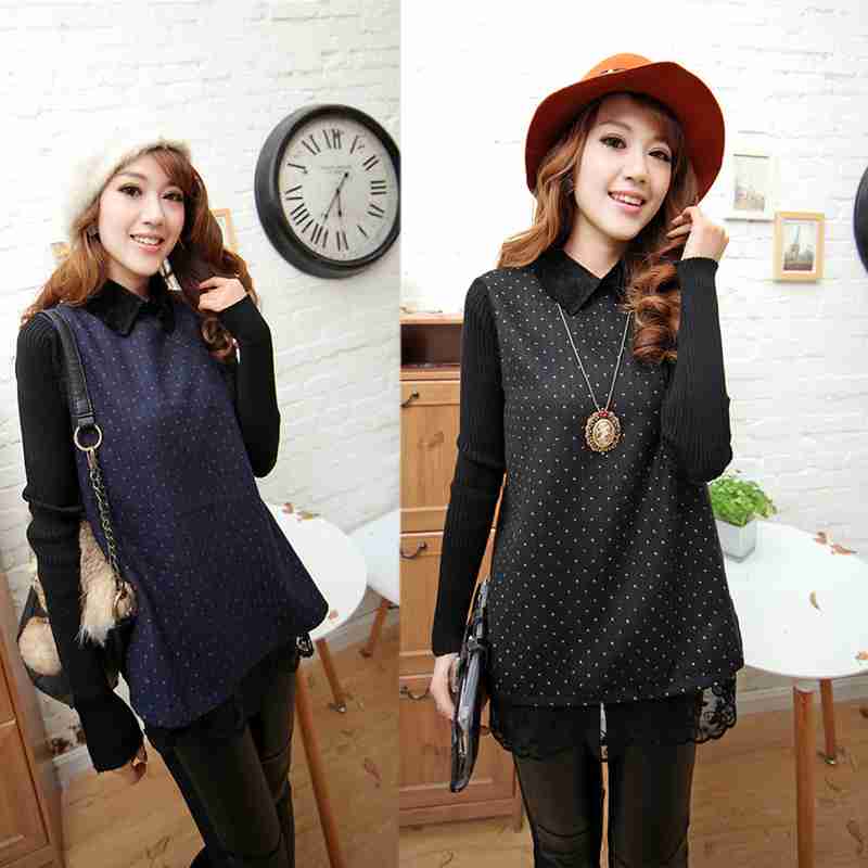 甜美学院百搭小衫波点假