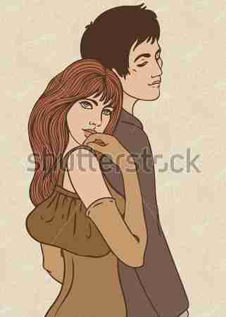 走浪漫复古情侣矢量插图