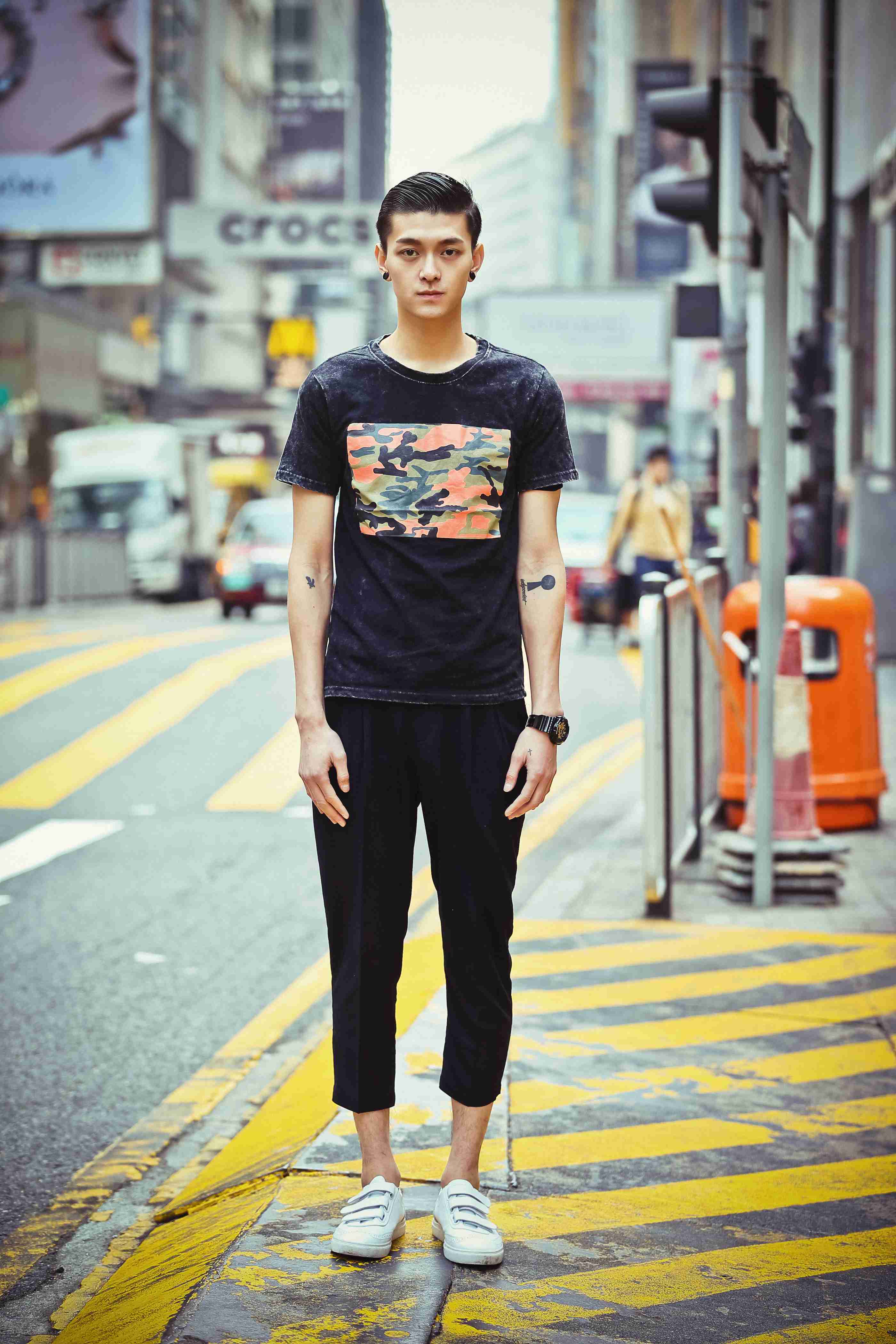 迷彩水洗做旧复古情侣t恤