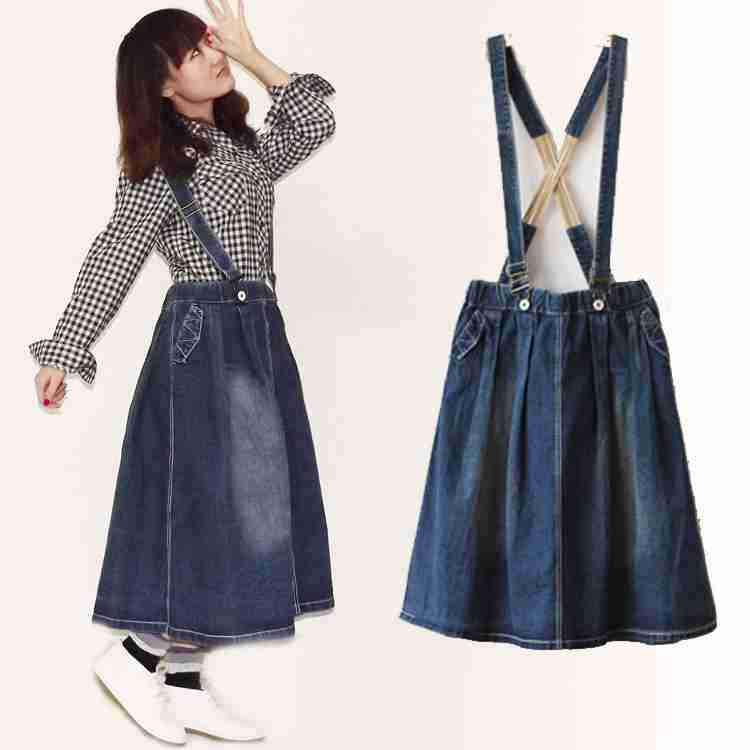 复古文艺日系牛仔裙背带裙