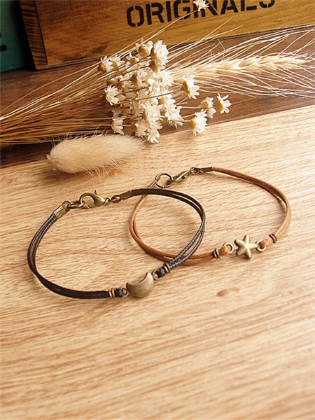 欧美复古简洁星星月亮情侣手链