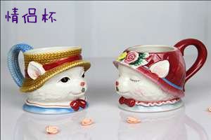 猫咪亲嘴情侣杯创意礼物