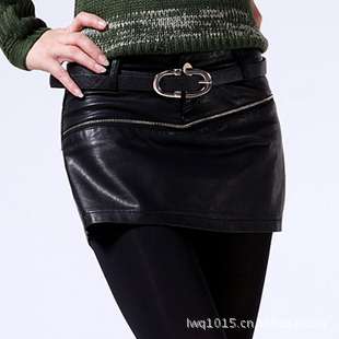 品牌女装风韵天姿日韩流行风修身包臀前裙后裤皮质