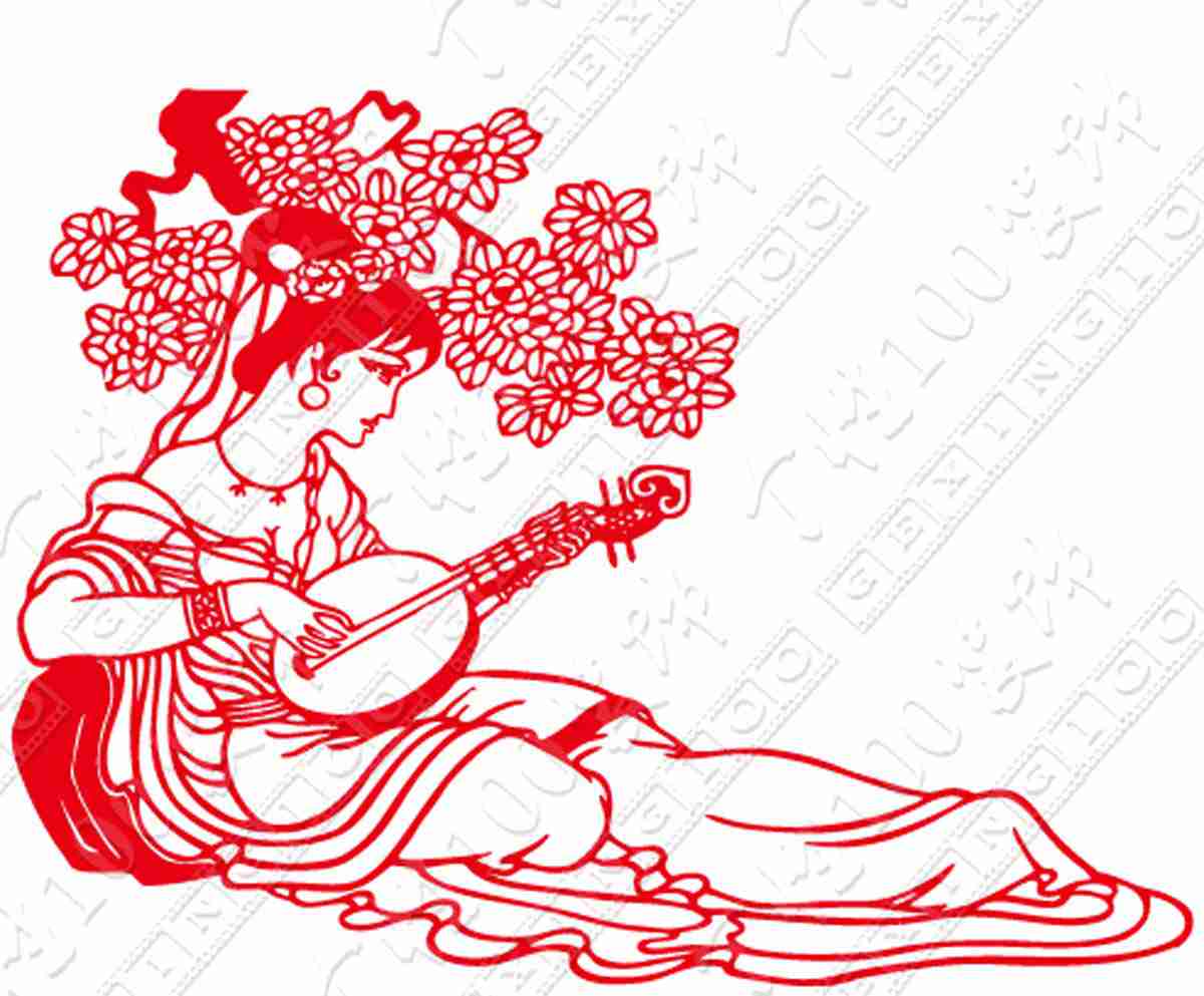 美女抚琴人物剪纸个性剪纸中国剪纸传统剪纸创意
