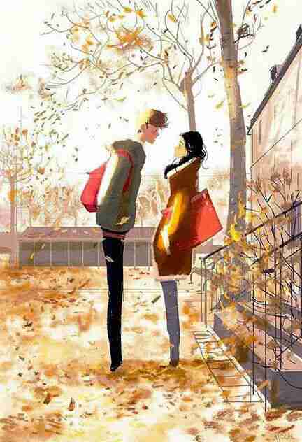 手绘雪景浪漫情侣图片