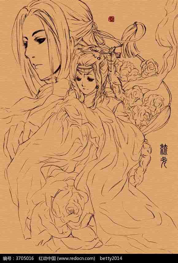 古典人物手绘情侣图片