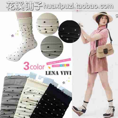 日本原单复古甜美系小牙边圆点短袜凉鞋袜子