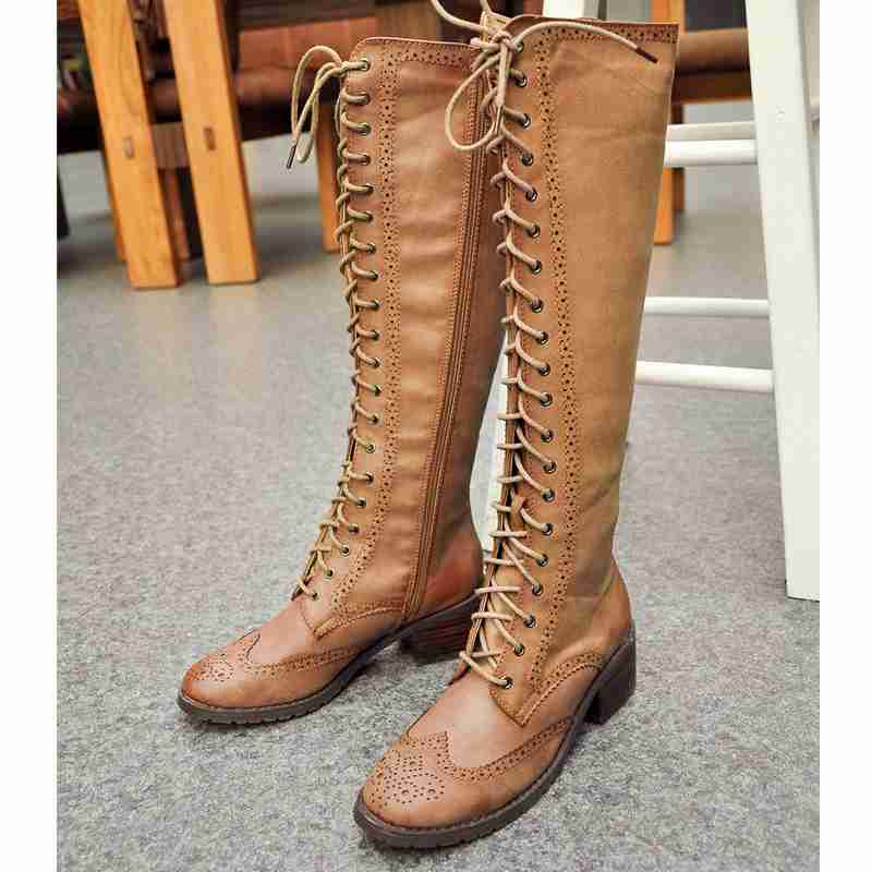 多图复古系带长靴