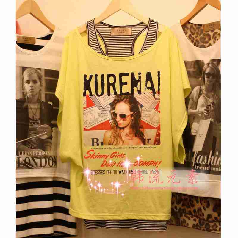 韩国进口正品代购美女条纹打底两件套t恤特