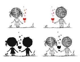 卡通小情侣黑白墙贴