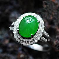 风华翡翠冰种绿色冰白色蛋面翡翠梅花戒指