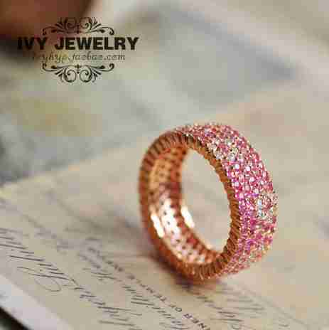 纯银镀彩金时尚玫瑰花环女