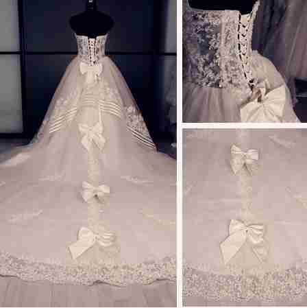 lena经典齐地花环婚纱礼服