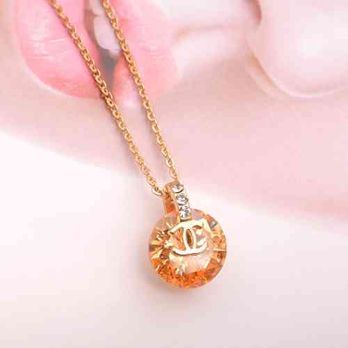 色水晶钻锁骨项链女吊坠