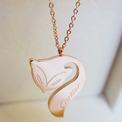 项链狐狸项链女彩金钛钢