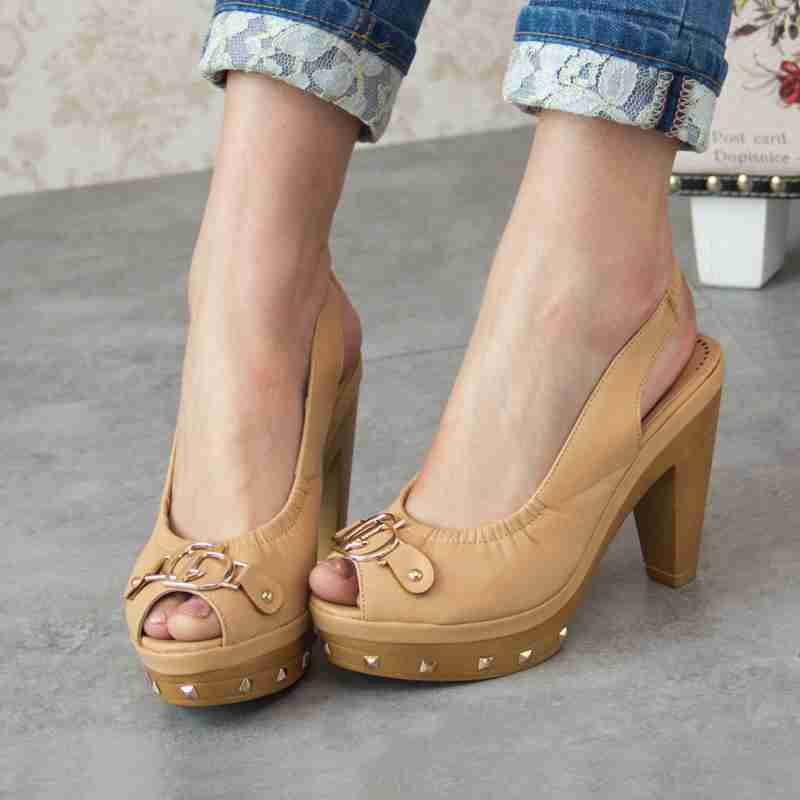 粗高跟鞋简约女凉鞋~色