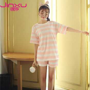 纹圆领套头短袖短裤简约女