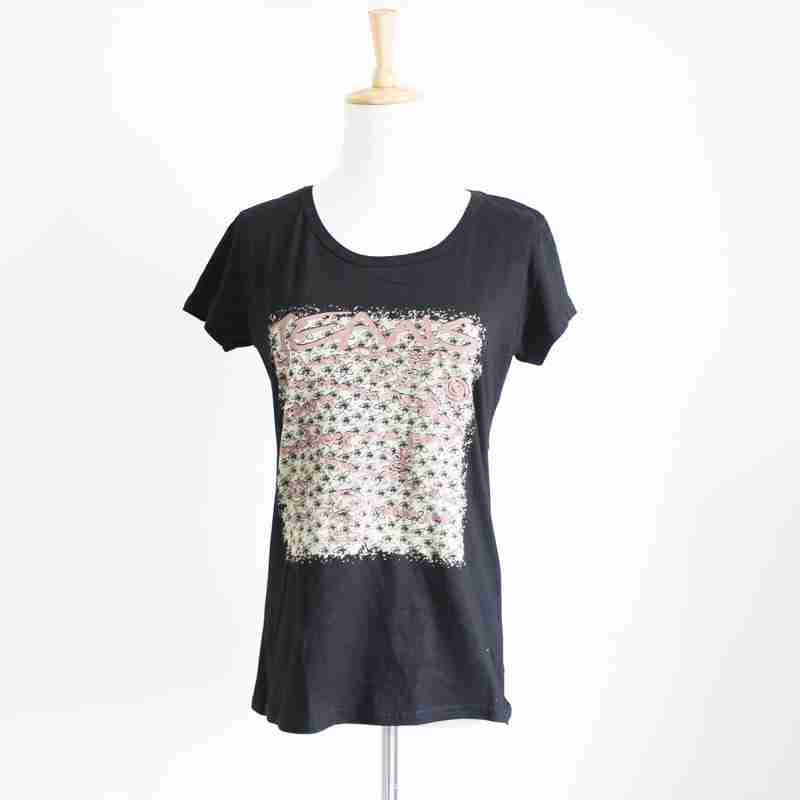 印花复古黑色t恤简约女t