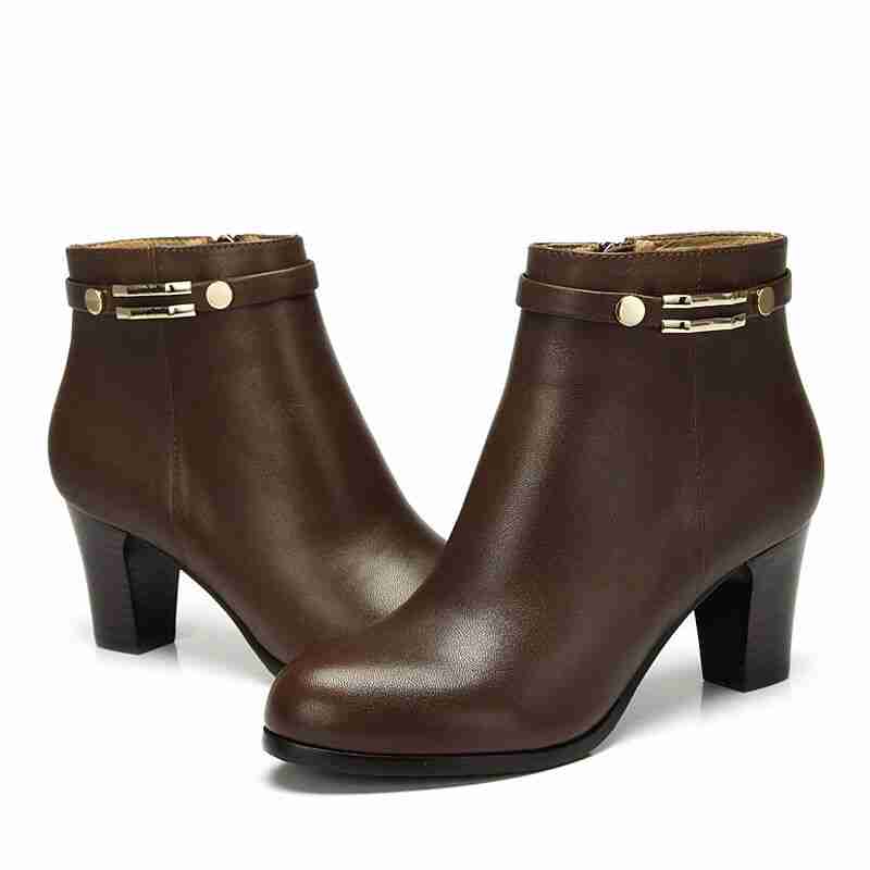 羊皮粗跟简约女