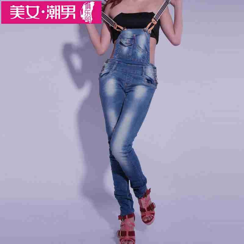 黑帮文化浅蓝色小脚裤修身牛仔裤