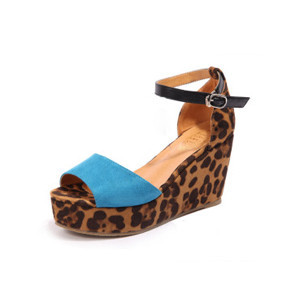 狂欢节低调女人新品欧美潮流性感豹纹坡跟鱼嘴扣