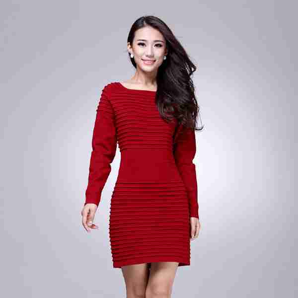 长袖羊毛针织裙子性感