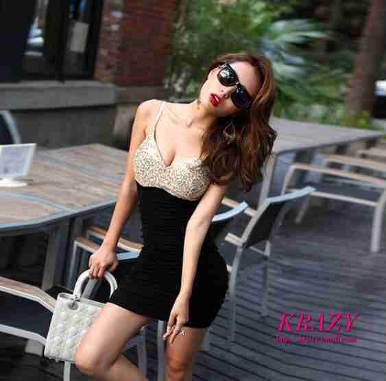 欧美风夜店派对*性感黑白拼色蛋糕修身