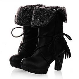 秋冬季女靴子尖头性感高跟粗跟黑白色ol甜美女