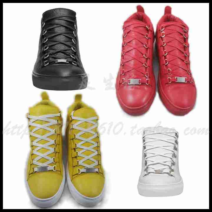 巴黎世家真皮黑白黄红低帮系带休闲