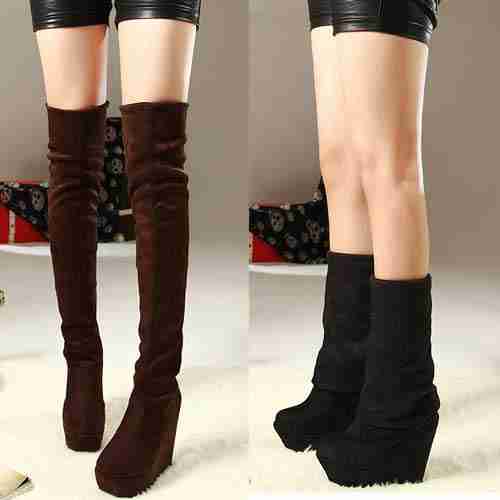 长靴子性感坡跟靴