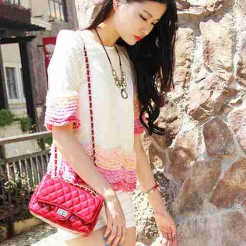 海边旅行蝙蝠袖短袖t恤tee波西米亚显瘦彩虹色