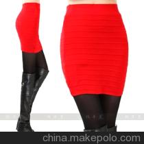 大红一步包臀短裙性感千层裙