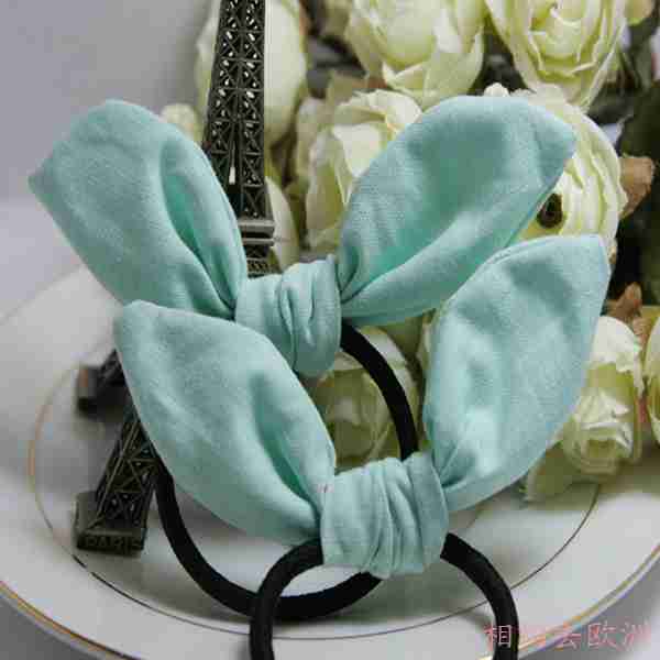 纯色浅绿色兔耳朵扎头发发圈发绳皮筋手工diy头圈