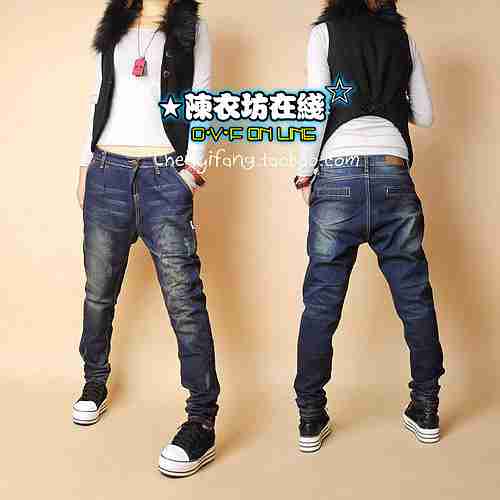 非主流字母垮裤大码女吊裆跨裤哈伦裤小脚