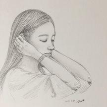 女生微信头像素描画