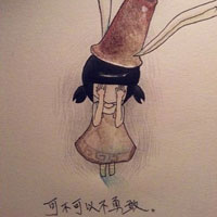 手绘简约卡通可爱头像 动漫素描带字的简单小女