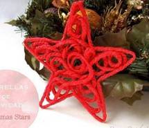 圣诞粗毛线五角星镂空挂件手工制作