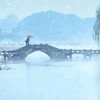 冬天杭州西湖雪花纷飞风景微信头像图片