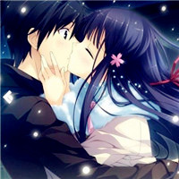 二次元唯美系情侣接吻头像 嘴唇碰触是幸福的