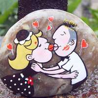 石头艺术画头像 有爱也可爱