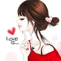 插画美女头像 花开一半